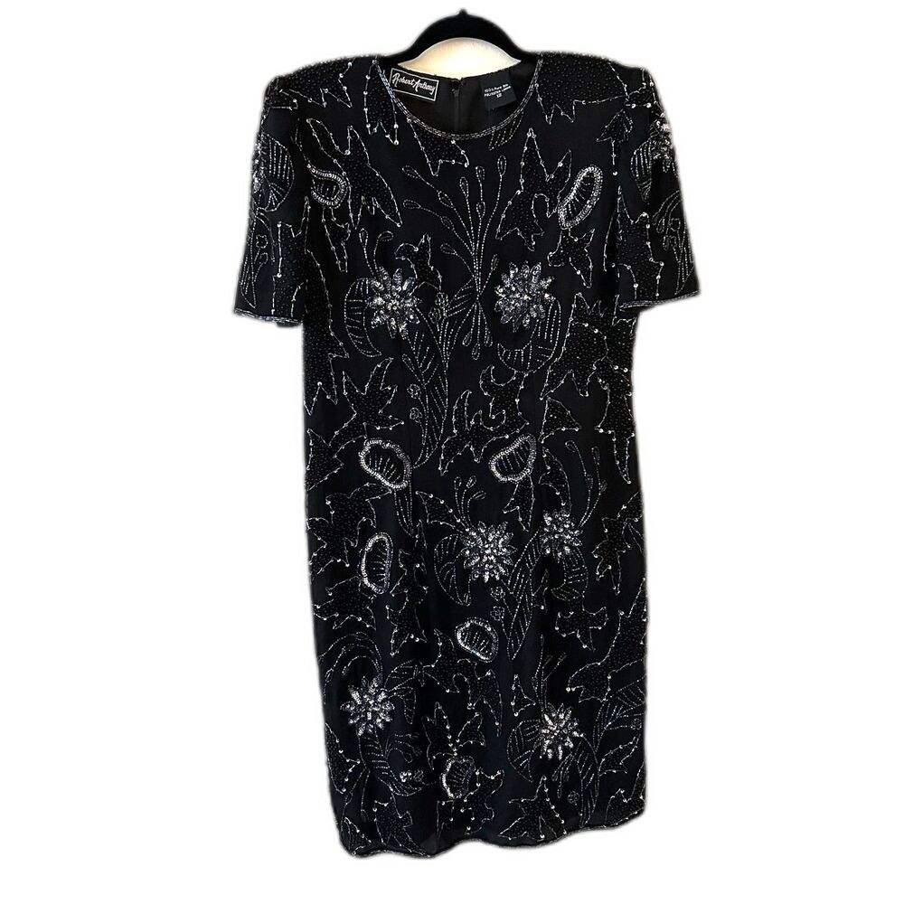 Vintage Robert Anthony Sequined‎ Beaded Lined 100% Silk Dress Size 12